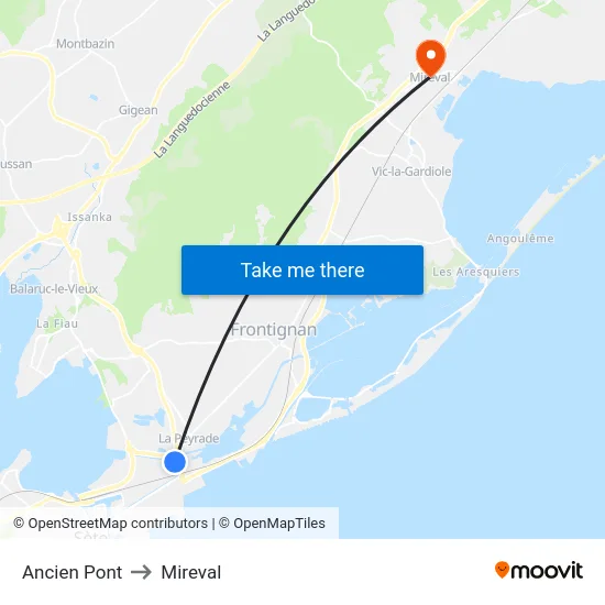 Ancien Pont to Mireval map