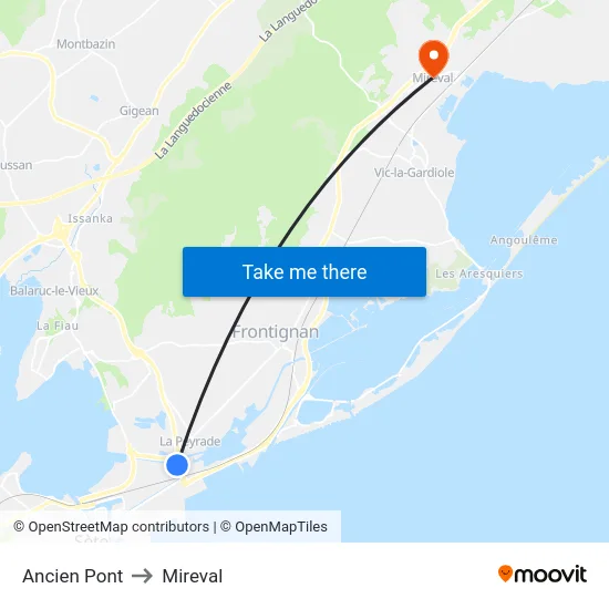 Ancien Pont to Mireval map