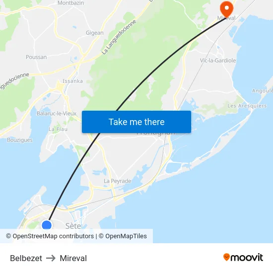 Belbezet to Mireval map