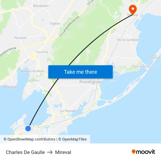Charles De Gaulle to Mireval map