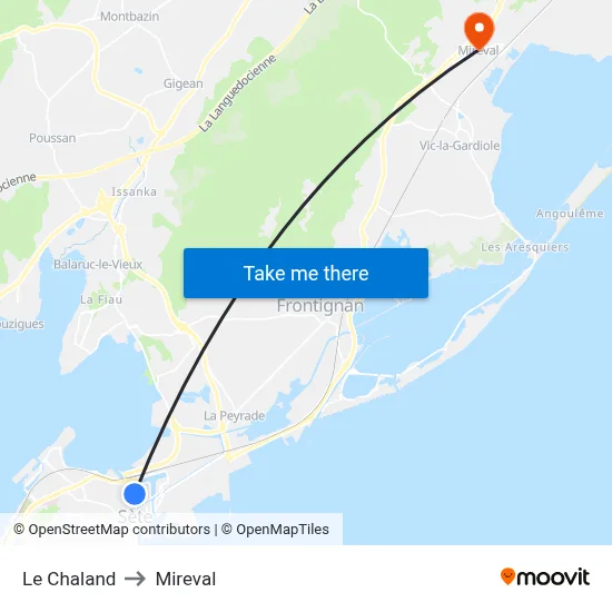 Le Chaland to Mireval map