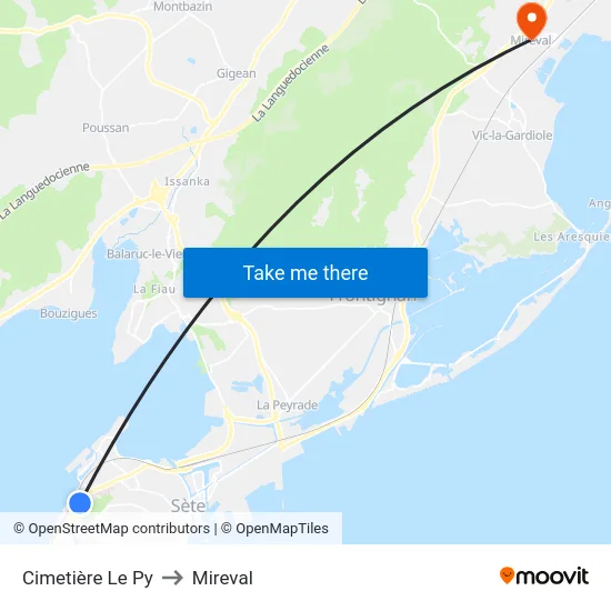 Cimetière Le Py to Mireval map