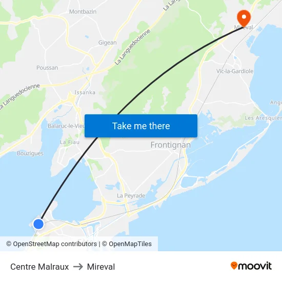 Centre Malraux to Mireval map
