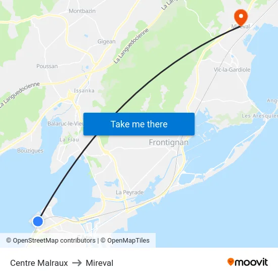 Centre Malraux to Mireval map