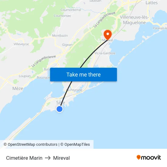 Cimetière Marin to Mireval map
