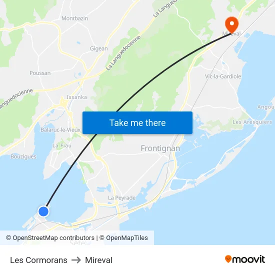 Les Cormorans to Mireval map