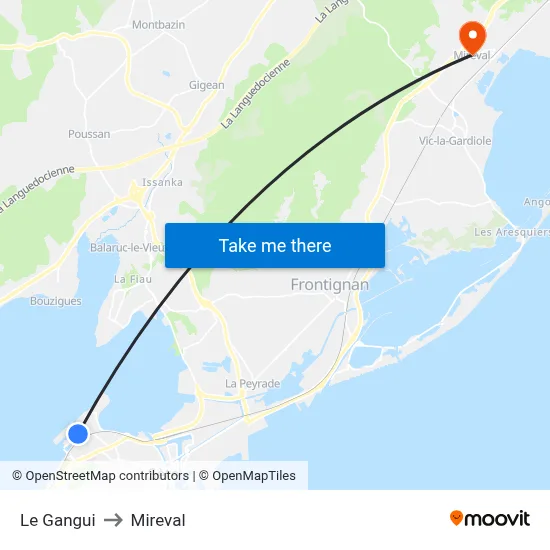 Le Gangui to Mireval map