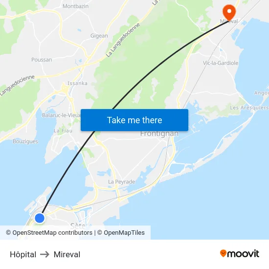Hôpital to Mireval map
