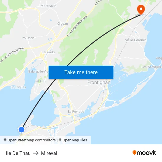 Ile De Thau to Mireval map