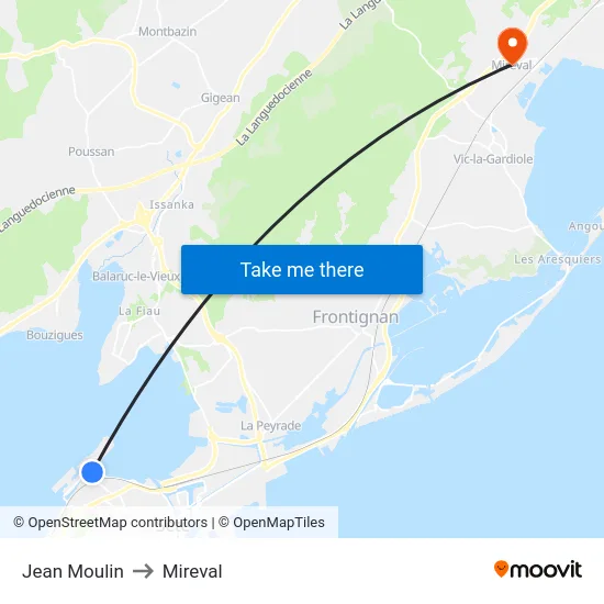 Jean Moulin to Mireval map