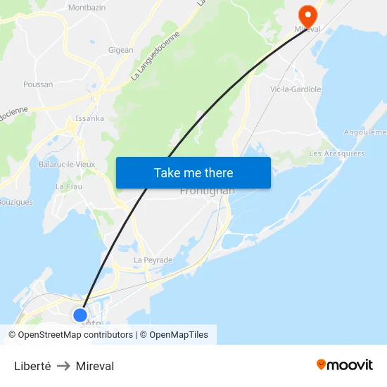 Liberté to Mireval map
