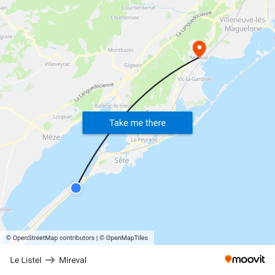 Le Listel to Mireval map