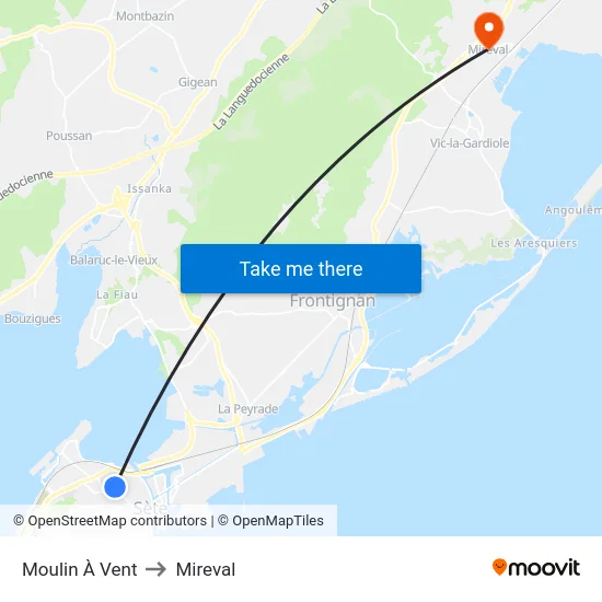 Moulin À Vent to Mireval map
