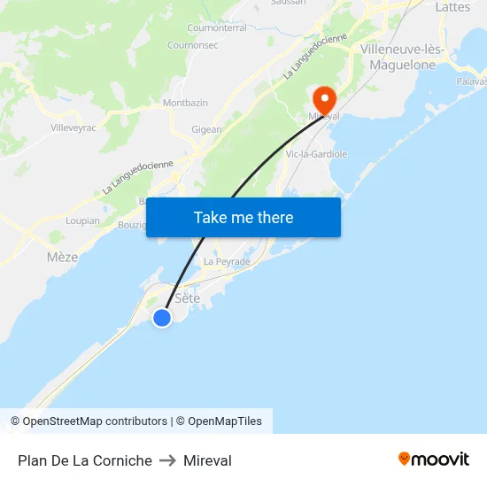 Plan De La Corniche to Mireval map