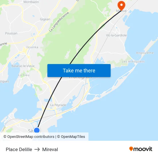 Place Delille to Mireval map