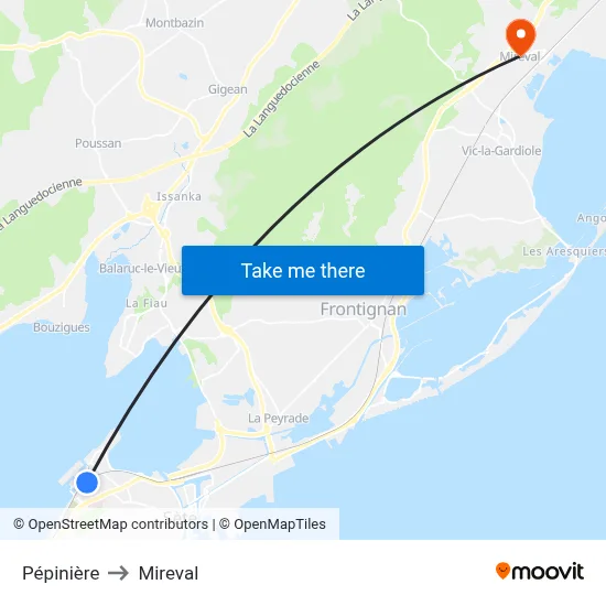 Pépinière to Mireval map