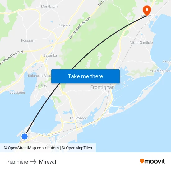 Pépinière to Mireval map