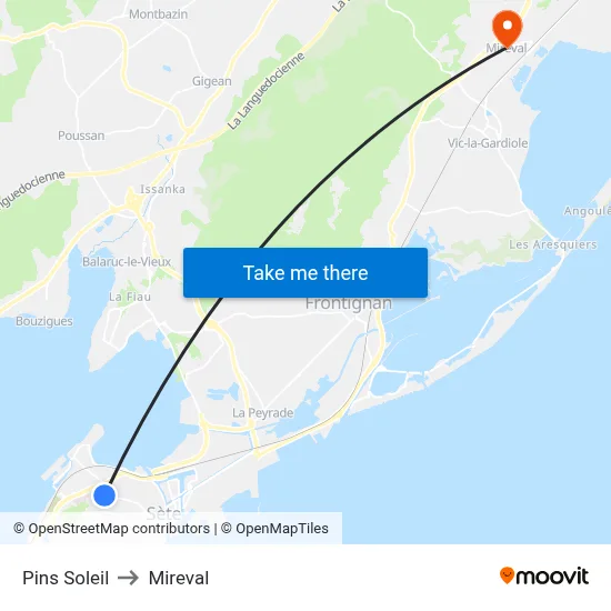 Pins Soleil to Mireval map