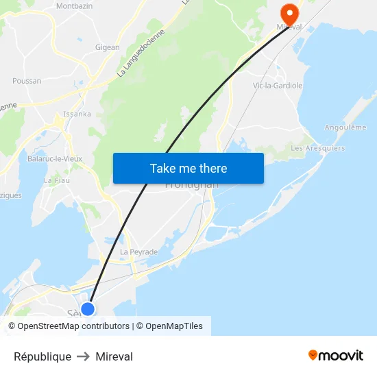 République to Mireval map