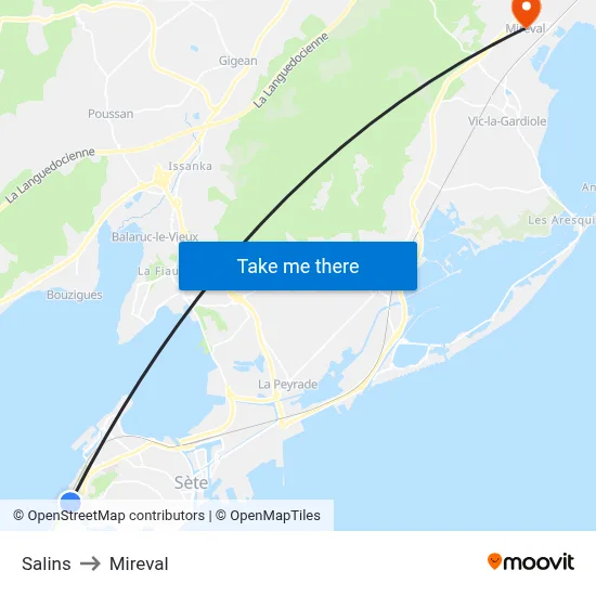 Salins to Mireval map