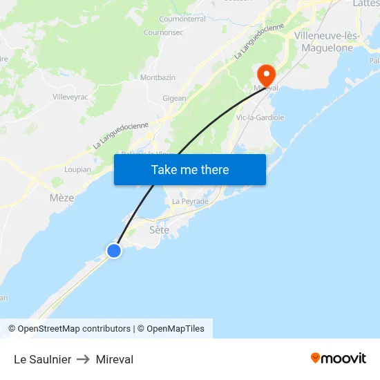 Le Saulnier to Mireval map