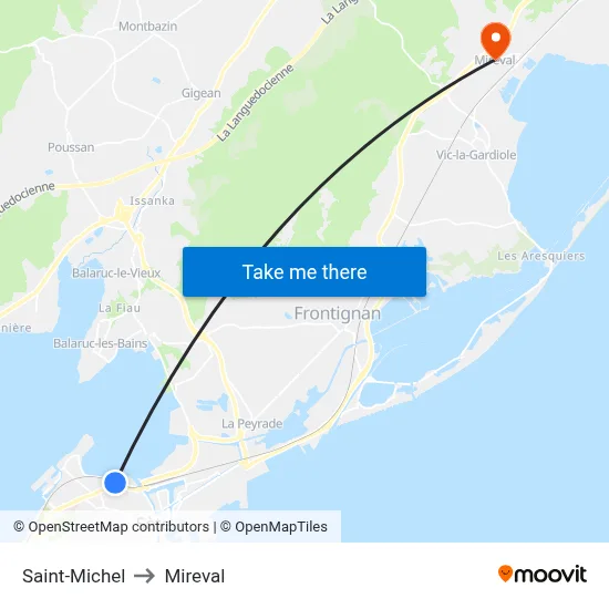 Saint-Michel to Mireval map
