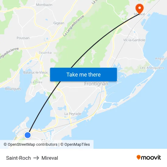 Saint-Roch to Mireval map