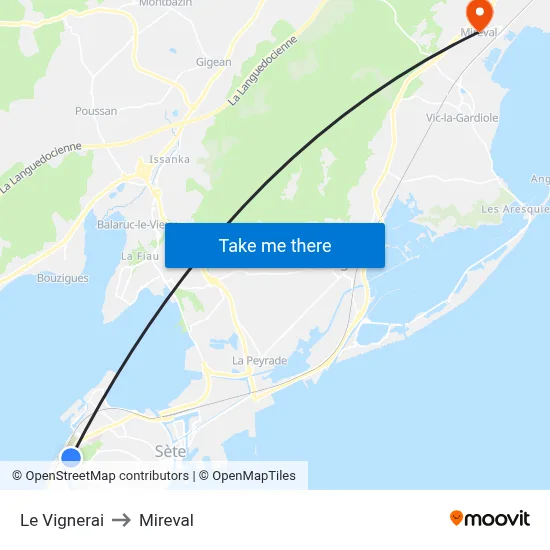 Le Vignerai to Mireval map