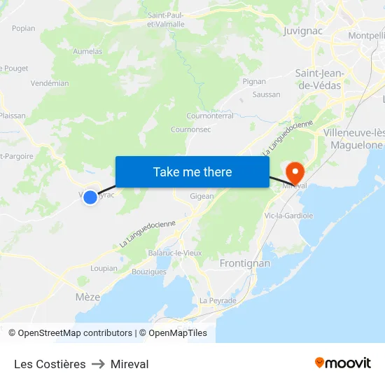 Les Costières to Mireval map