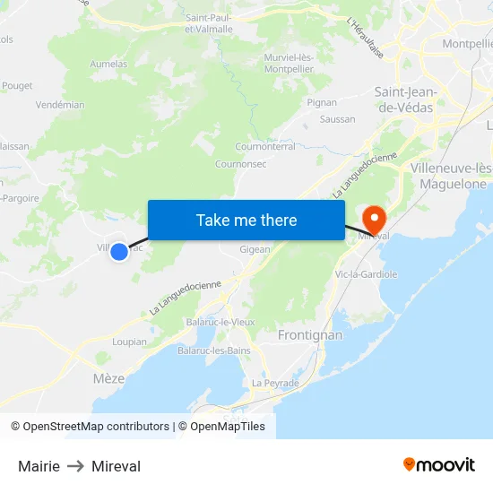 Mairie to Mireval map
