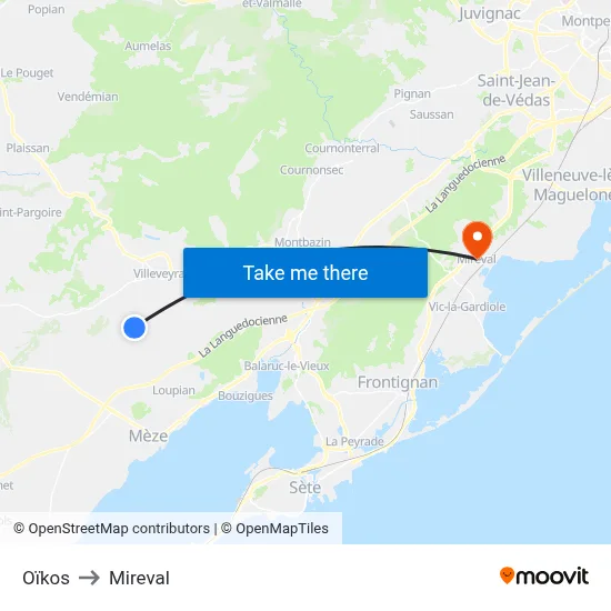 Oïkos to Mireval map