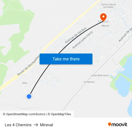 Les 4 Chemins to Mireval map