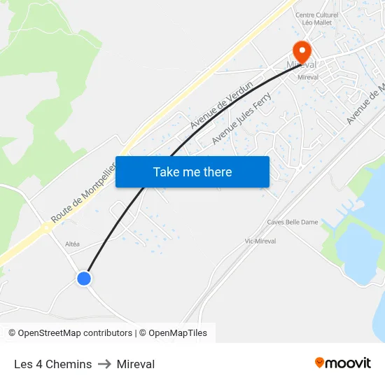 Les 4 Chemins to Mireval map
