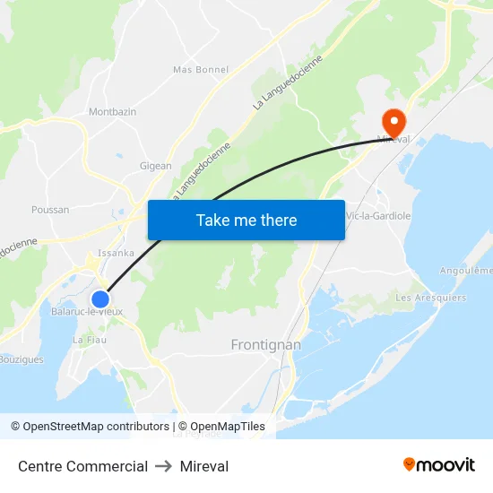 Centre Commercial to Mireval map