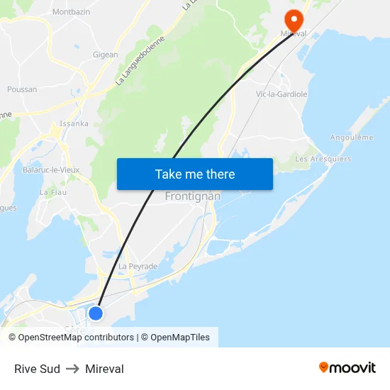 Rive Sud to Mireval map