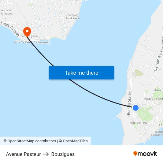 Avenue Pasteur to Bouzigues map