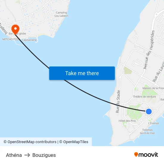 Athéna to Bouzigues map