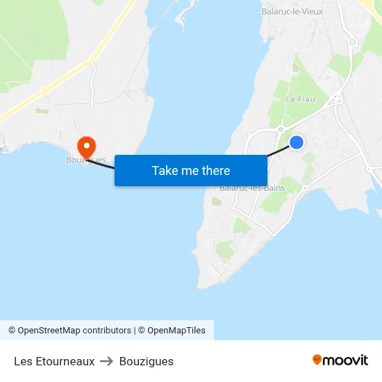 Les Etourneaux to Bouzigues map