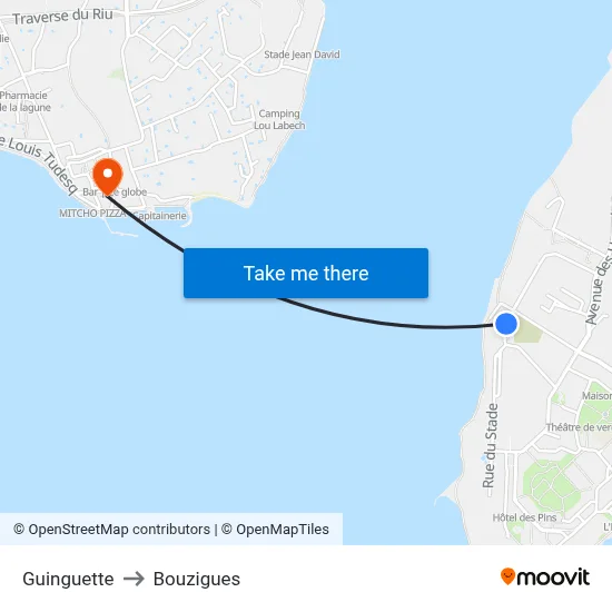 Guinguette to Bouzigues map