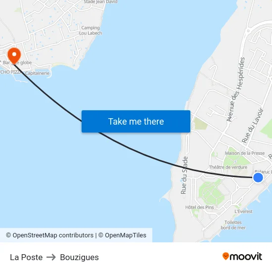 La Poste to Bouzigues map