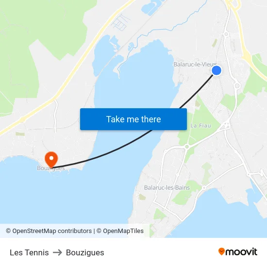 Les Tennis to Bouzigues map