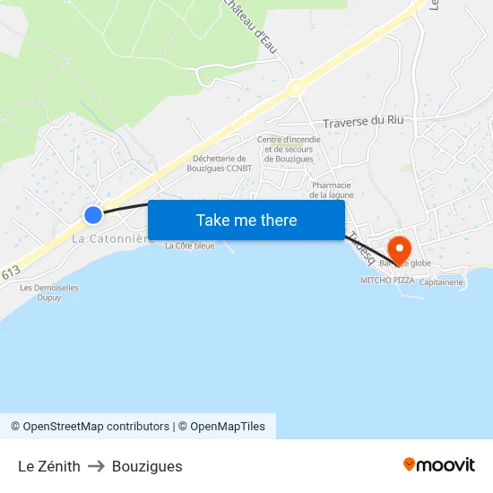 Le Zénith to Bouzigues map