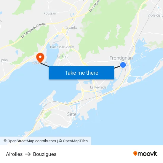 Airolles to Bouzigues map