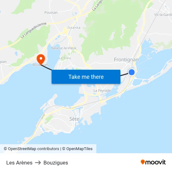 Les Arènes to Bouzigues map