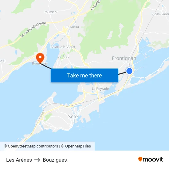 Les Arènes to Bouzigues map