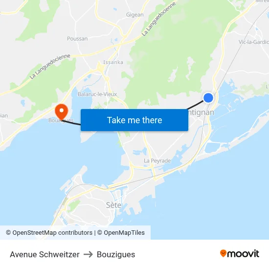 Avenue Schweitzer to Bouzigues map