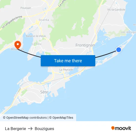 La Bergerie to Bouzigues map