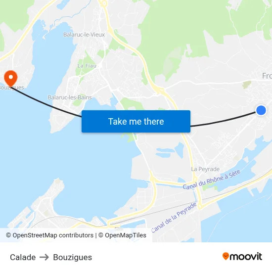 Calade to Bouzigues map