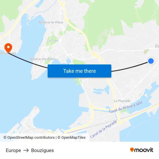 Europe to Bouzigues map