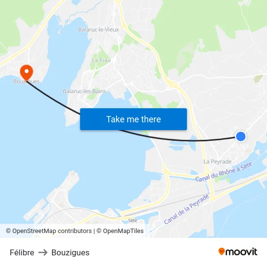 Félibre to Bouzigues map